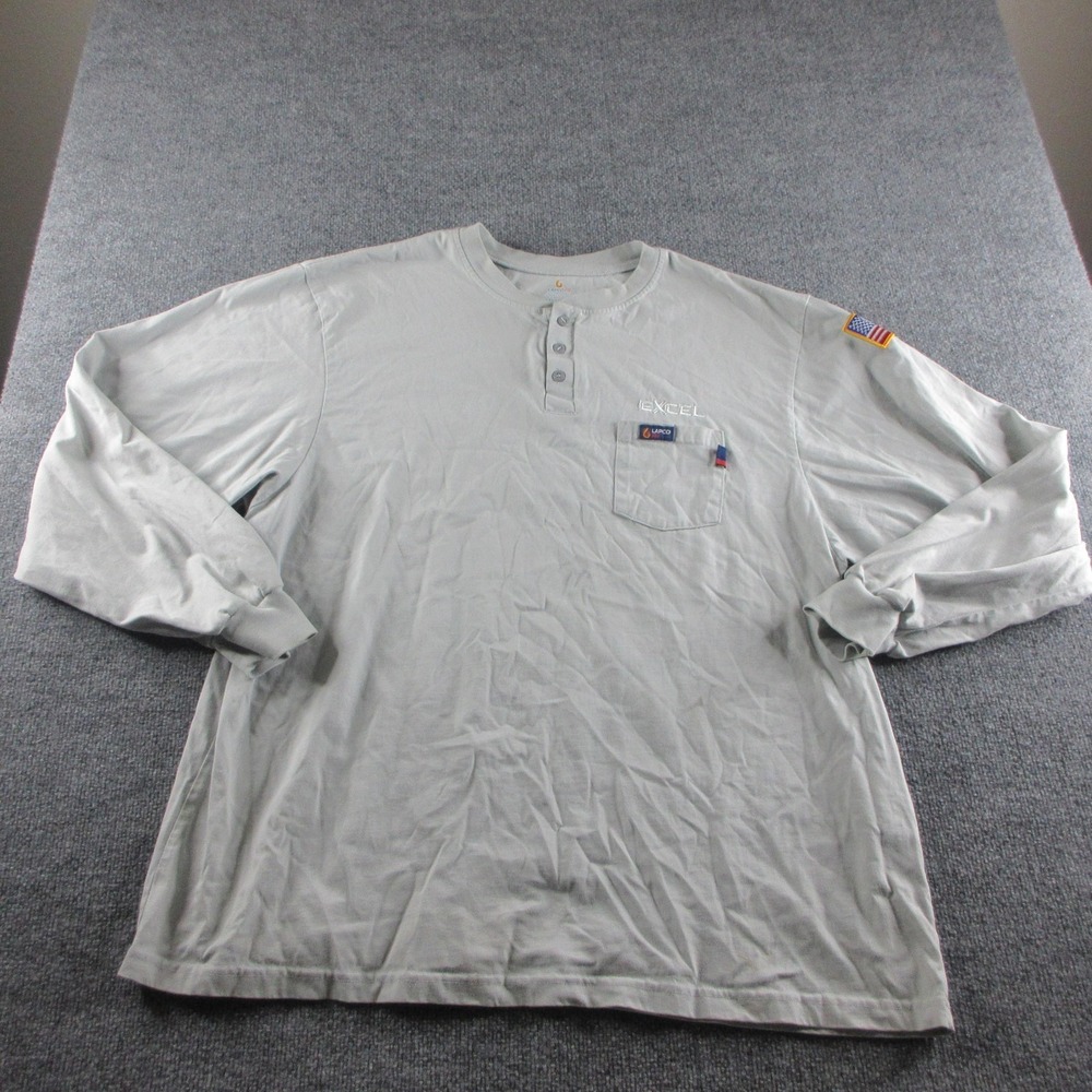 LAPCO FR Shirt Mens 4XL Gray Flame Resistant Long Sleeve Henley Workwear Tee